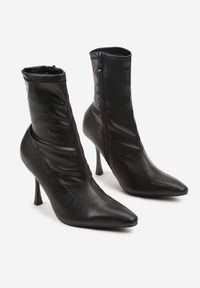 Born2be - Czarne Botki Vices na Szpilce z Przylegającą Cholewką Adinella. Okazja: na co dzień. Zapięcie: zamek. Kolor: czarny. Materiał: jeans. Szerokość cholewki: normalna. Obcas: na szpilce. Styl: casual, elegancki. Wysokość obcasa: średni #5