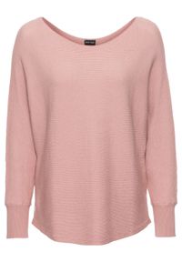 Sweter w prążek "oversize" bonprix dymny różowy melanż nowy. Kolor: różowy. Wzór: melanż, prążki #1