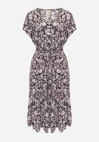 Renee - Czarna Bawełniana Sukienka z Guzikami Przy Dekolcie i Gumką w Pasie Grasita. Okazja: na co dzień. Typ kołnierza: dekolt w kształcie V. Kolor: czarny. Materiał: bawełna. Styl: klasyczny, casual #7