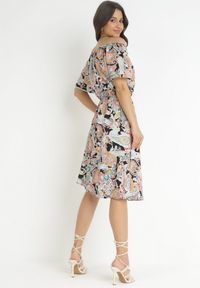 Born2be - Beżowo-Czarna Sukienka Bawełniana Hiszpanka we Wzór Paisley Rosalita. Typ kołnierza: dekolt hiszpanka. Kolor: beżowy. Materiał: bawełna. Wzór: paisley. Typ sukienki: rozkloszowane #4