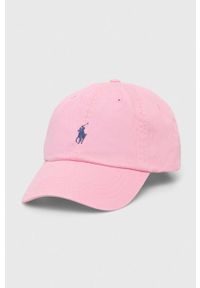 Polo Ralph Lauren czapka z daszkiem bawełniana kolor różowy z aplikacją. Kolor: różowy. Materiał: bawełna. Wzór: aplikacja