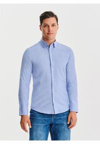 Pako Lorente - PAKO LORENTE - Niebieska koszula męska melanż. Kolor: niebieski. Materiał: poliester, bawełna. Długość rękawa: długi rękaw. Długość: długie. Wzór: melanż. Sezon: jesień #1