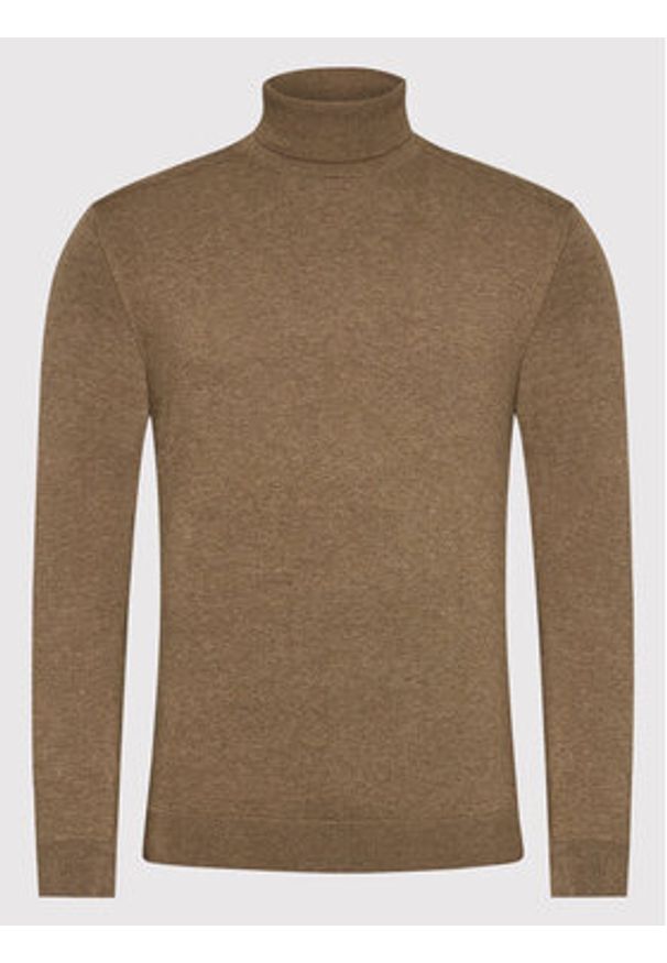 Selected Homme Golf Berg 16074684 Brązowy Regular Fit. Typ kołnierza: golf. Kolor: brązowy. Materiał: bawełna
