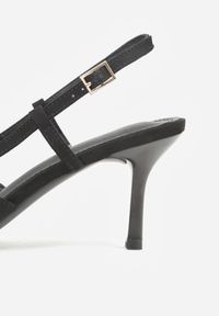 Born2be - Czarne Sandały na Szpilce z Cyrkoniową Klamrą Elinvyra. Okazja: na co dzień. Zapięcie: klamry. Kolor: czarny. Materiał: jeans. Obcas: na szpilce. Styl: casual #9