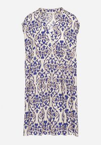 Born2be - Niebieska Bawełniane Sukienka o Rozkloszowanym Kroju Ozdobiona Falbanką Linola. Okazja: na co dzień. Kolor: niebieski. Materiał: bawełna. Wzór: aplikacja. Sezon: lato. Styl: casual, elegancki #5