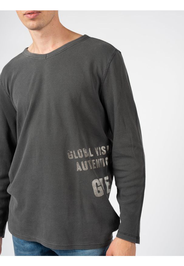Guess Bluza | M1YP59KAR40 | Mężczyzna | Szary. Okazja: na co dzień. Typ kołnierza: dekolt w kształcie V. Kolor: szary. Materiał: bawełna. Wzór: nadruk, aplikacja. Styl: casual