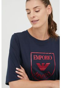 Emporio Armani Underwear koszula nocna bawełniana kolor granatowy bawełniana. Kolor: niebieski. Materiał: bawełna. Długość: krótkie. Wzór: nadruk
