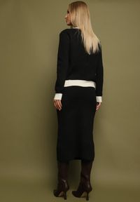 Born2be - Czarno-Biały Dzianinowy Komplet z Bawełną Kardigan i Spódnica Amantta. Kolor: czarny. Materiał: bawełna, dzianina #7