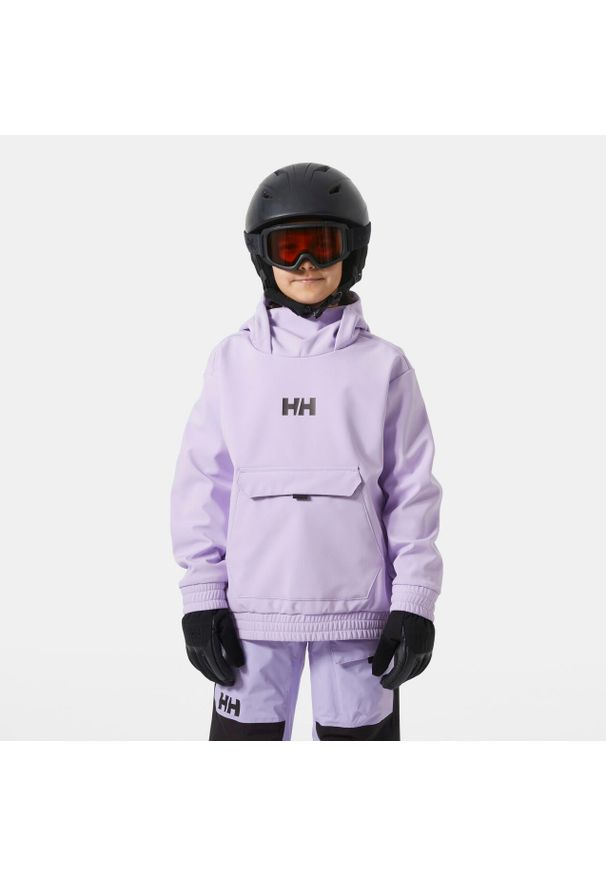 Bluza z kapturem dla dzieci Helly Hansen Powder Softshell. Typ kołnierza: kaptur. Kolor: fioletowy. Materiał: softshell. Sezon: zima. Sport: narciarstwo