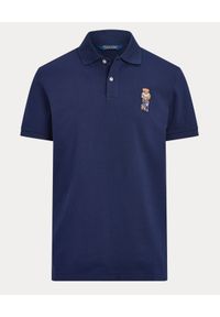 Ralph Lauren - RALPH LAUREN - Granatowa koszulka polo Custom Slim Fit. Typ kołnierza: polo. Kolor: niebieski. Materiał: bawełna, elastan, tkanina. Wzór: haft, prążki #4