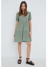 JDY sukienka kolor zielony mini rozkloszowana. Kolor: zielony. Materiał: tkanina. Długość rękawa: krótki rękaw. Typ sukienki: rozkloszowane. Długość: mini #5