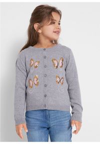 Sweter dziewczęcy rozpinany bawełniany z cekinami bonprix jasnoszary melanż. Kolor: szary. Materiał: bawełna. Wzór: melanż #5