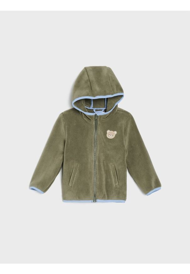 Sinsay - Puszysta kurtka z aplikacją misia na plecach - khaki. Kolekcja: plus size. Kolor: brązowy. Wzór: aplikacja