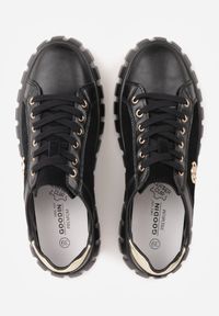 Renee - Czarno-Złote Sneakersy Skórzane z Chunky Podeszwą i Metalicznymi Wstawkami Volla. Okazja: na co dzień. Zapięcie: sznurówki. Kolor: czarny. Materiał: skóra. Szerokość cholewki: normalna. Wzór: gładki #8