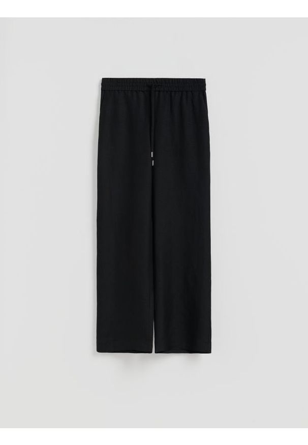 Reserved - Luźne spodnie z lnem - czarny. Kolor: czarny. Materiał: len