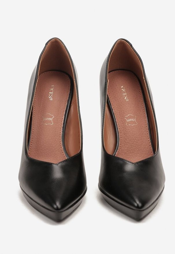 Born2be - Czarne Szpilki Vices na Platformie ze Skórzaną Wkładką Racca. Okazja: na spotkanie biznesowe, na ślub cywilny, do pracy, na wesele, na imprezę. Kolor: czarny. Materiał: skóra. Obcas: na platformie. Styl: biznesowy, klasyczny, wizytowy. Wysokość obcasa: średni