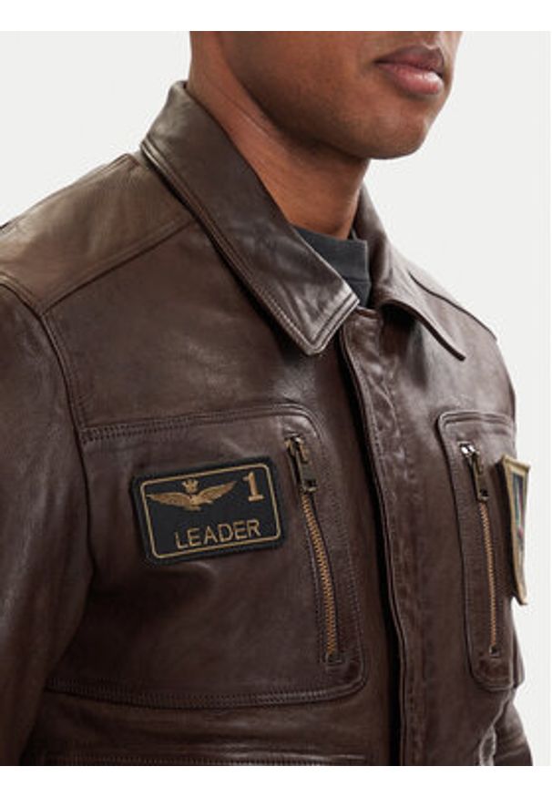 Aeronautica Militare Kurtka skórzana 261PN5058U100839 Brązowy Regular Fit. Kolor: brązowy. Materiał: skóra