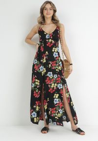 Born2be - Czarna Sukienka Eirevianna. Kolor: czarny. Materiał: koronka. Długość rękawa: na ramiączkach. Wzór: kwiaty #1
