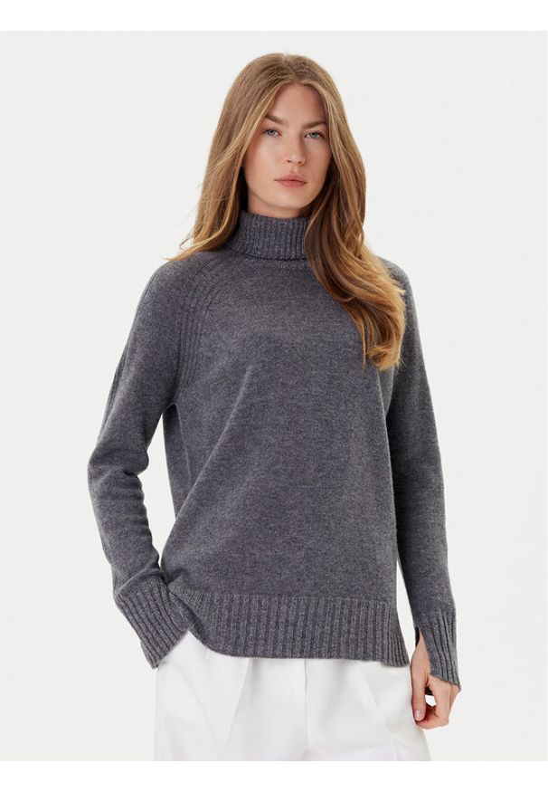 TwinSet - TWINSET Golf 252TP3582 Szary Loose Fit. Typ kołnierza: golf. Kolor: szary. Materiał: wełna