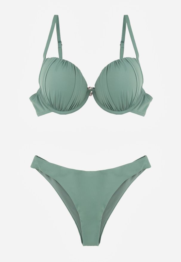 Born2be - Ciemnozielone Bikini Marszczony Biustonosz i Klasyczne Majtki Figi Mhyrera. Kolekcja: plus size. Kolor: zielony