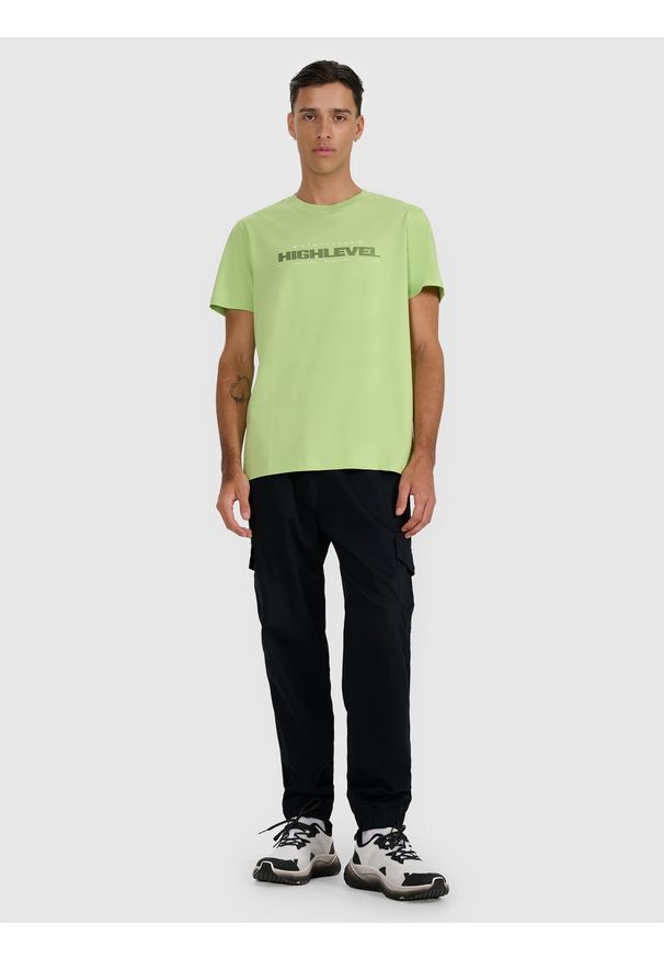 4f - 4F T-shirt regular z nadrukiem męski - zielony XXL. Kolor: zielony. Materiał: skóra, materiał, bawełna. Wzór: nadruk
