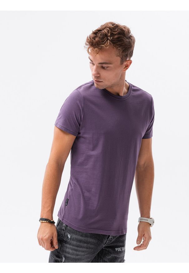 Ombre Clothing - T-shirt męski bawełniany BASIC - fioletowy V13 S1370 - XXL. Kolor: fioletowy. Materiał: bawełna. Styl: klasyczny