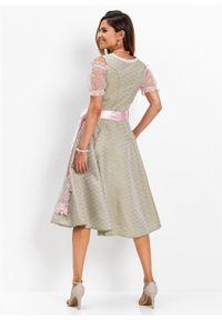 Sukienka ludowa z perełkami bonprix khaki - bladoróżowy wzorzysty. Kolor: szary. Materiał: koronka #7