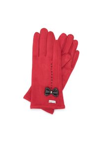 Wittchen - Damskie rękawiczki z ozdobnym obszyciem i kokardą czerwone. Kolor: czerwony. Materiał: poliester. Wzór: aplikacja. Sezon: jesień. Styl: elegancki #1