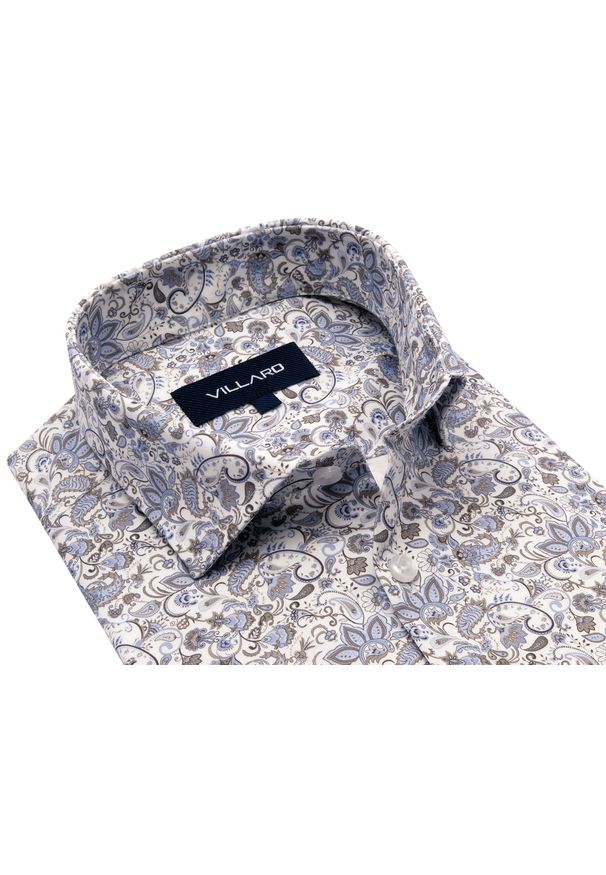 Mmer / Villaro - Koszule męskie - Niebiesko - szara elastyczna koszula męska w paisley VILLARO P044. Kolor: szary, niebieski, wielokolorowy. Materiał: elastan, bawełna, tkanina. Długość: długie. Wzór: paisley