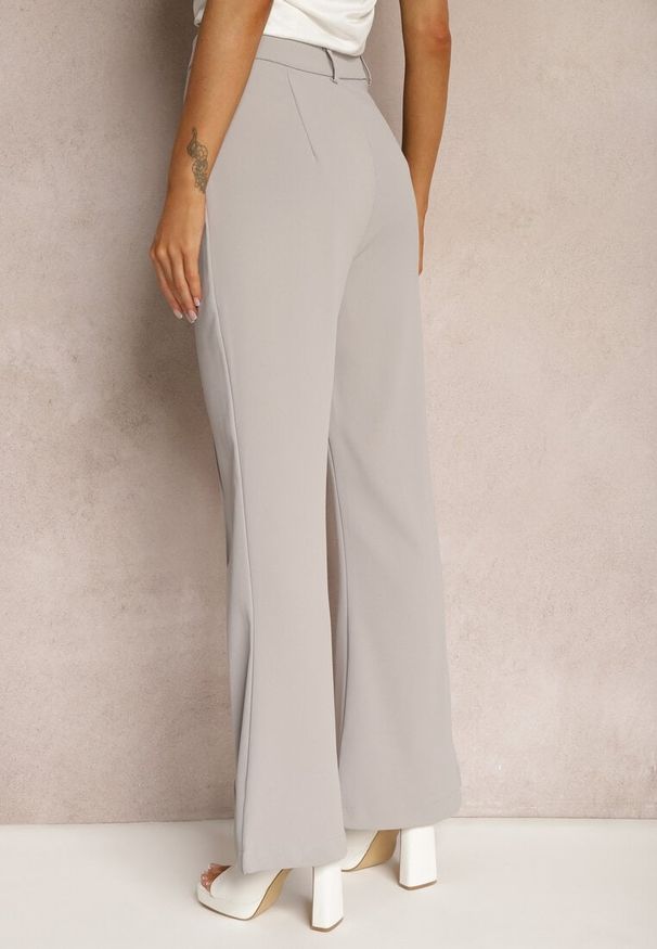 Renee - Szare Casualowe Spodnie w Stylu Dzwonów High Waist Uinna. Okazja: na co dzień. Stan: podwyższony. Kolor: szary. Styl: casual