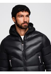 Ombre Clothing - Nowoczesna pikowana kurtka męska z łączonych materiałów – czarna V1 - Rozmiar: XL. Typ kołnierza: kołnierzyk stójkowy. Kolor: czarny. Materiał: materiał. Długość: długie #5