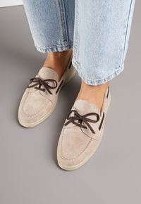 Renee - Beżowe Mokasyny z Kokardą Gohilde. Okazja: na co dzień. Kolor: beżowy. Materiał: jeans. Wzór: aplikacja. Styl: casual, elegancki #5
