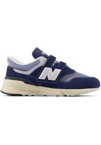 Buty dziecięce New Balance PZ997RHB – granatowe. Okazja: na uczelnię, na co dzień. Zapięcie: rzepy. Kolor: niebieski. Materiał: guma, materiał, skóra, syntetyk. Szerokość cholewki: normalna