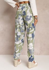 Renee - Zielone Wiskozowe Spodnie z Gumką w Talii Gejiro. Stan: podwyższony. Kolor: zielony. Materiał: wiskoza. Wzór: kwiaty #4