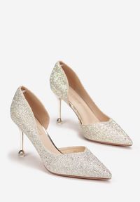 Renee - Złote Szpilki z Cyrkoniami Ardrei. Zapięcie: bez zapięcia. Kolor: złoty. Materiał: materiał. Wzór: aplikacja. Obcas: na szpilce. Styl: glamour #5