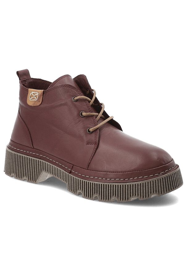 Bordowe Botki Artiker Ocieplane Obuwie Damskie. Okazja: na co dzień. Zapięcie: sznurówki. Kolor: czerwony. Materiał: skóra. Styl: casual, klasyczny