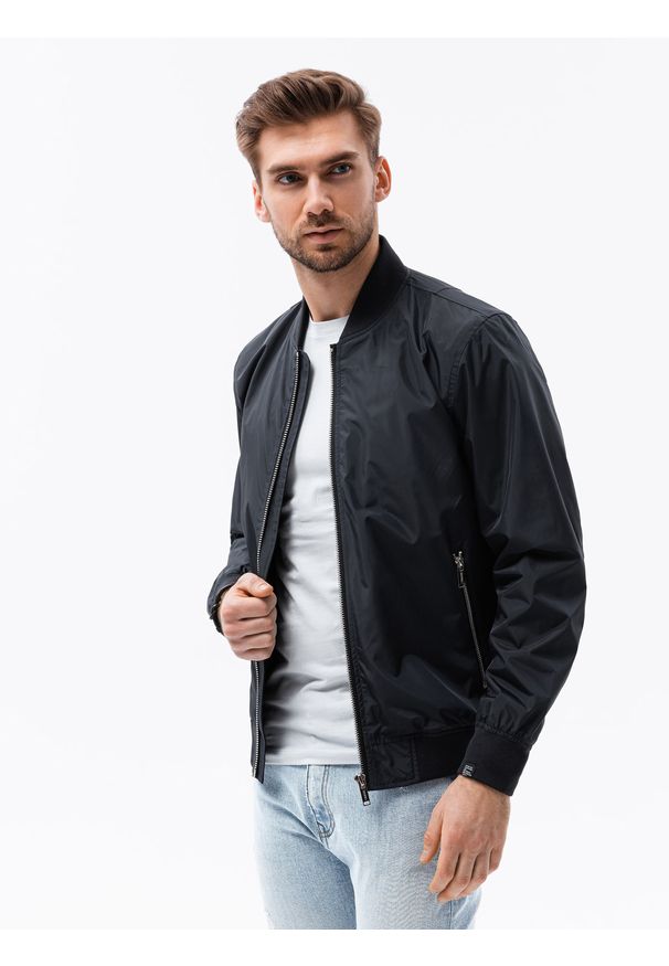 Ombre Clothing - Kurtka męska przejściowa bomberka C439 - czarna - XXL. Kolor: czarny. Materiał: poliester