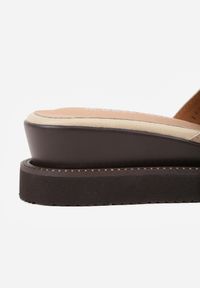 Born2be - Beżowe Skórzane Klapki na Koturnie z Ażurową Cholewką i Cyrkoniami Nessorin. Okazja: na co dzień. Kolor: beżowy. Materiał: skóra. Wzór: ażurowy. Sezon: lato. Obcas: na koturnie. Styl: casual #7