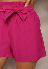 Renee - Fuksjowe Szorty Bermudy High Waist z Dodatkiem Bawełny Wiązane w Pasie Quisevia. Stan: podwyższony. Kolor: różowy. Materiał: bawełna. Sezon: lato #4