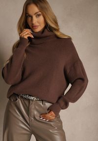 Renee - Brązowy Golf z Domieszką Wiskozy i Kaszmiru Azivara. Okazja: na co dzień. Typ kołnierza: golf. Kolor: brązowy. Materiał: wiskoza, kaszmir. Wzór: aplikacja. Styl: casual, elegancki #1