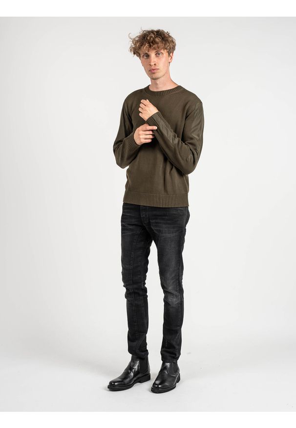 Les Hommes Sweter | LKK112-603A | Jumper With Nylon | Mężczyzna | Khaki, Wojskowa Zieleń. Okazja: na co dzień. Kolor: brązowy. Materiał: bawełna. Styl: militarny