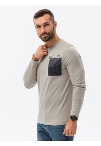 Ombre Clothing - Longsleeve męski z kieszonką - szary V2 L130 - XXL. Kolor: szary. Materiał: materiał, tkanina, bawełna. Długość rękawa: długi rękaw. Wzór: kropki