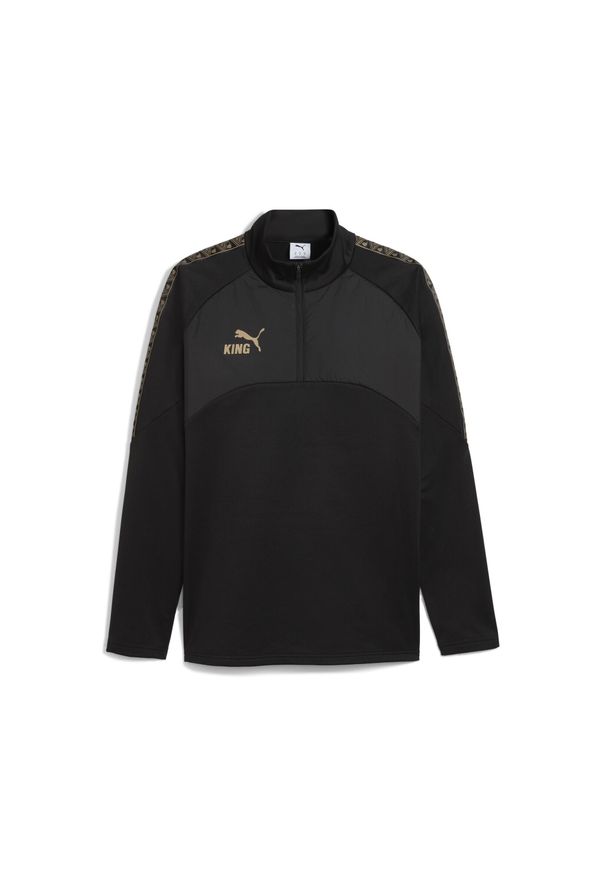 Puma - Męska treningowa kurtka na zimę KING z zamkiem 1/4 PUMA Black Gold. Kolor: czarny, wielokolorowy, żółty. Sezon: zima. Sport: bieganie, piłka nożna