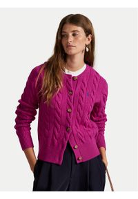 Polo Ralph Lauren Kardigan 211972104006 Różowy Slim Fit. Typ kołnierza: polo. Kolor: różowy. Materiał: wełna
