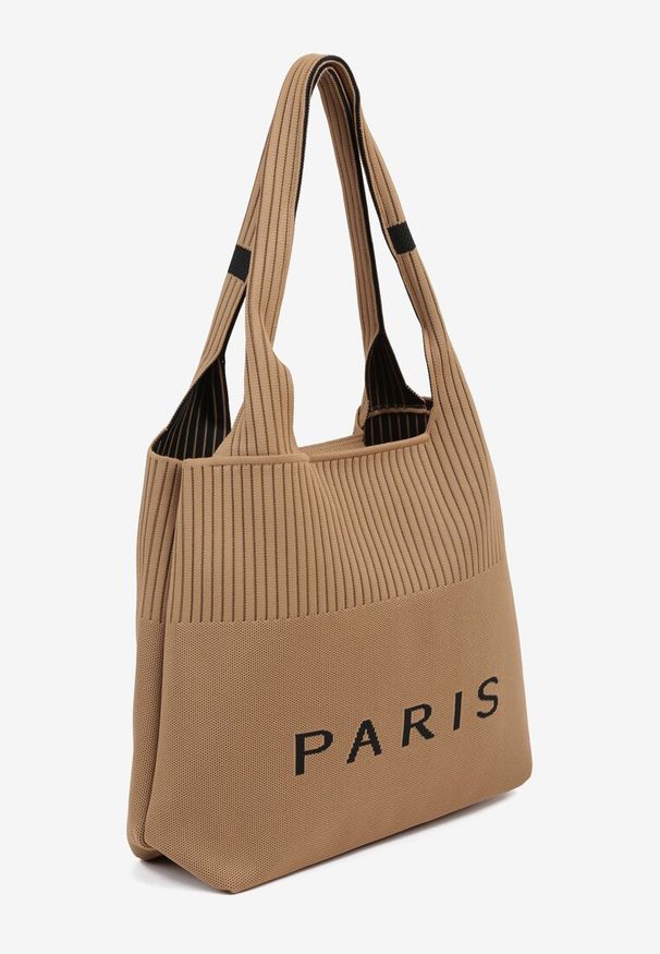 Renee - Brązowa Trapezowa Torebka Typu Shopper z Ozdobnym Napisem Salirenia. Kolor: brązowy. Wzór: napisy. Styl: biznesowy, elegancki, casual