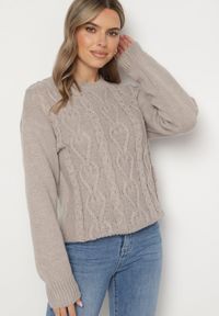 Born2be - Szary Sweter z Wełną Ściągaczem i Tłoczeniem Riavonnae. Okazja: na co dzień. Kolor: szary. Materiał: wełna. Styl: wizytowy, klasyczny, casual, elegancki #5