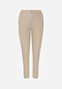 Renee - Beżowe Casualowe Spodnie Skinny o Modelującym Fasonie Elovi. Okazja: na co dzień. Kolor: beżowy. Materiał: skóra. Styl: casual #7