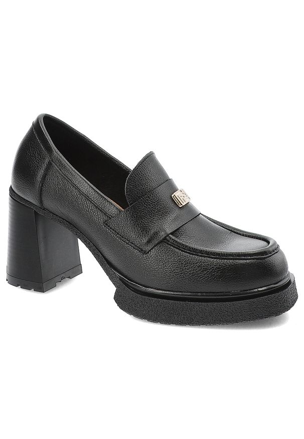 Czarne Półbuty Armodo Eleganckie Obuwie Damskie Na Obcasie. Kolor: czarny. Materiał: skóra. Obcas: na obcasie. Styl: elegancki. Wysokość obcasa: średni
