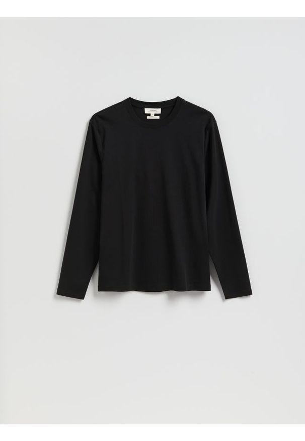 Reserved - Longsleeve z merceryzowanej bawełny - czarny. Kolor: czarny. Materiał: bawełna. Długość rękawa: długi rękaw
