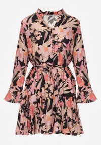 Renee - Czarna Sukienka z Wiskozy w Kwiatowy Print Ozdobiona Paskiem Asintena. Okazja: na co dzień. Kolor: czarny. Materiał: wiskoza. Wzór: kwiaty, nadruk, aplikacja. Styl: casual, elegancki #8